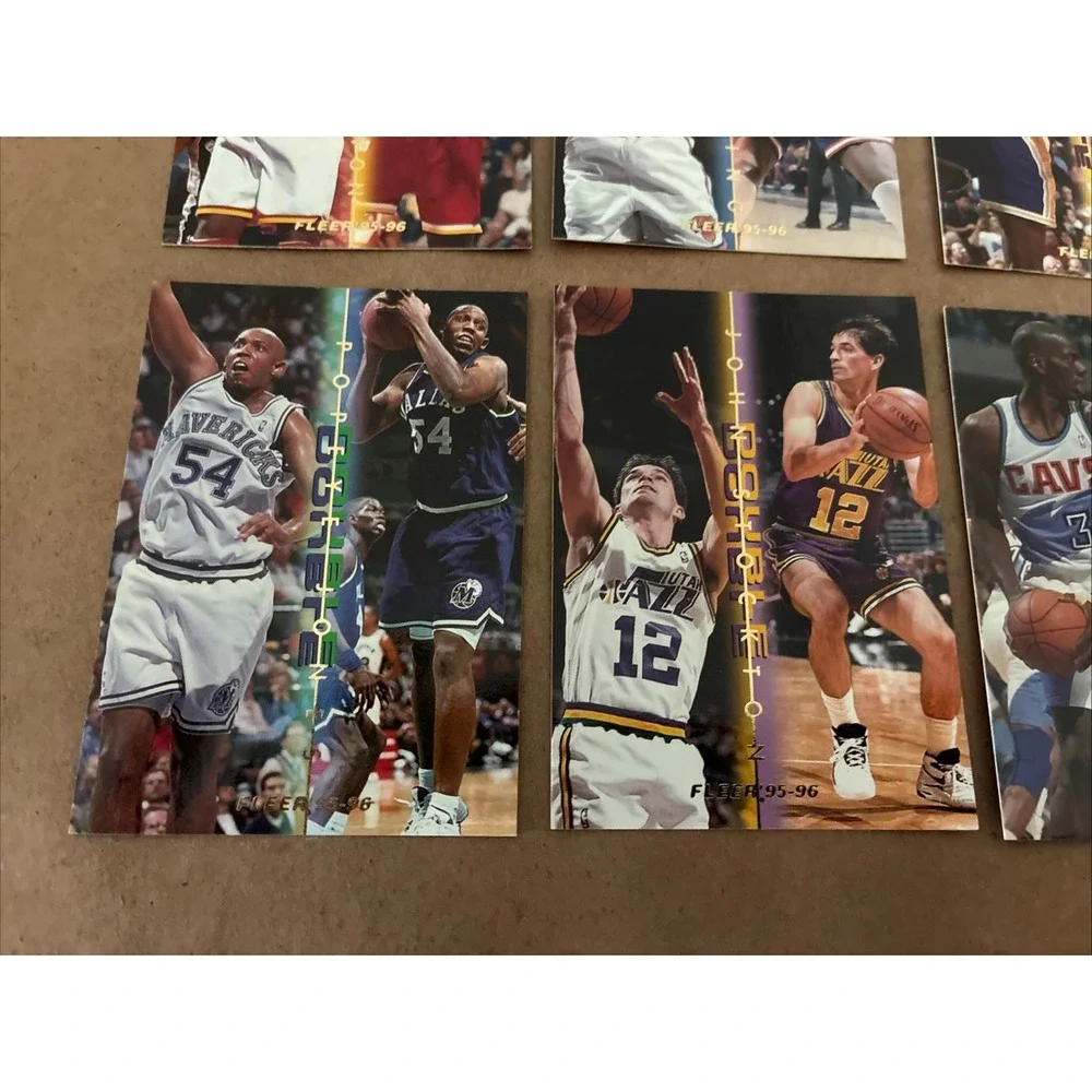 95-96 Fleer Double Double Insert 6 Card Lot‎ Ewing Divac Olajuwon Stockton